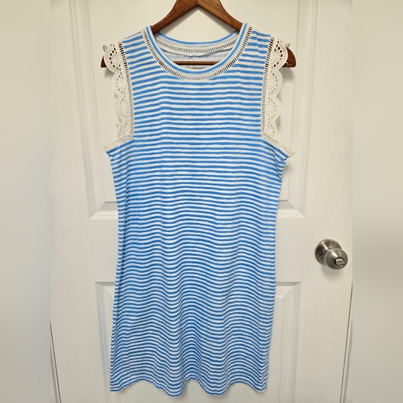 Lilly Pulitzer Agee Dress, White / Blue Stripe, Size Medium - Picture 2 of 5